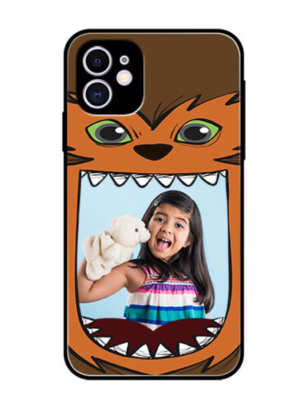 Custom Apple iPhone 11 Photo Printing on Glass Case  - Owl Monster Back Case Design