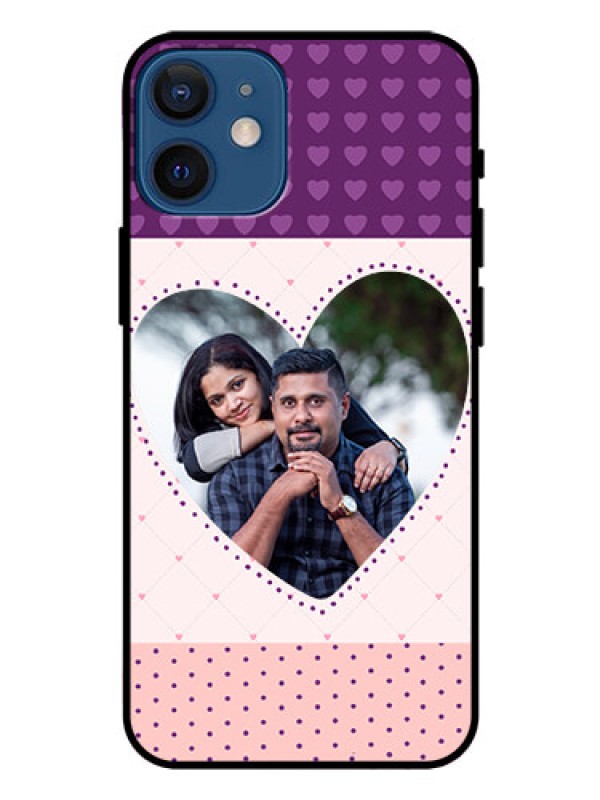 Custom Iphone 12 Mini Custom Glass Phone Case  - Violet Love Dots Design