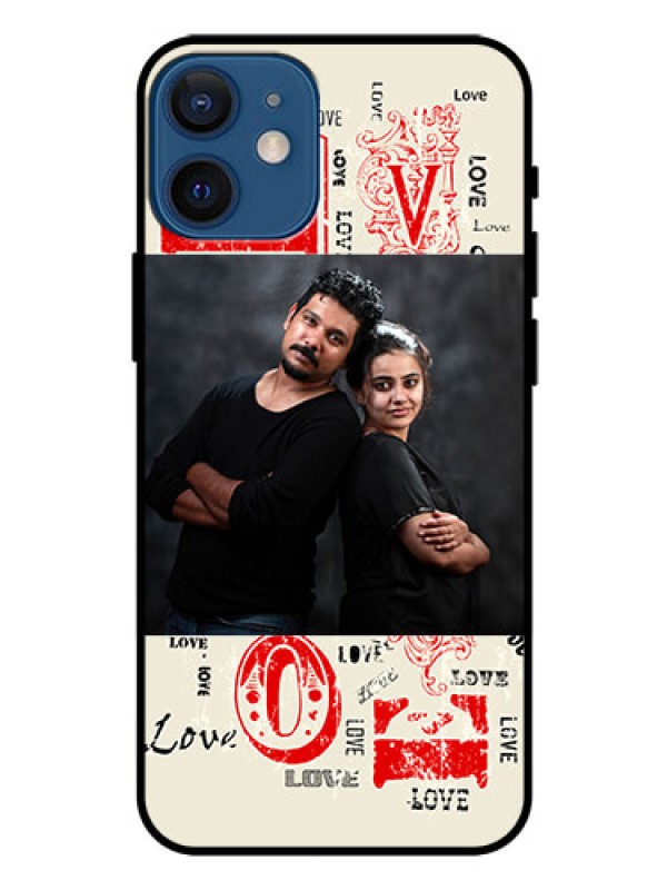Custom Iphone 12 Mini Photo Printing on Glass Case  - Trendy Love Design Case
