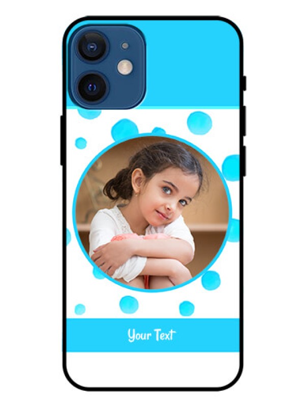 Custom Iphone 12 Mini Photo Printing on Glass Case  - Blue Bubbles Pattern Design