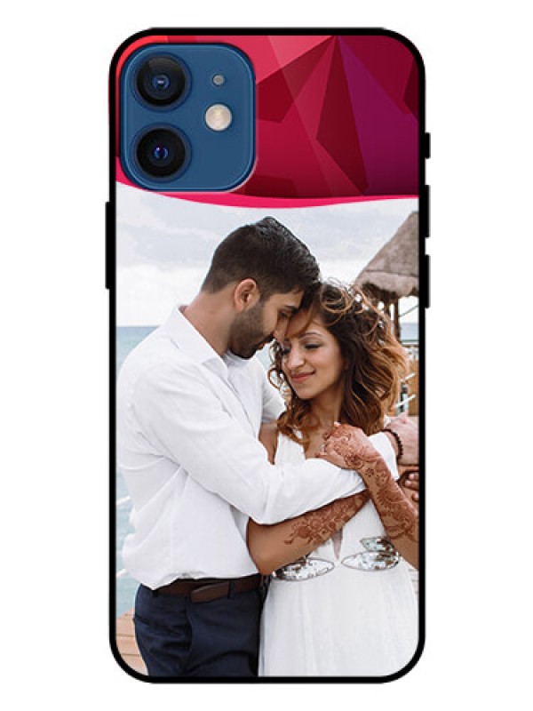Custom Iphone 12 Mini Custom Glass Mobile Case  - Red Abstract Design