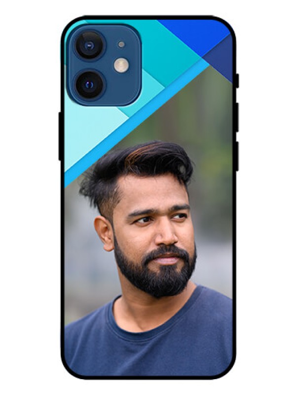 Custom Iphone 12 Mini Custom Glass Phone Case  - Blue Pattern Design