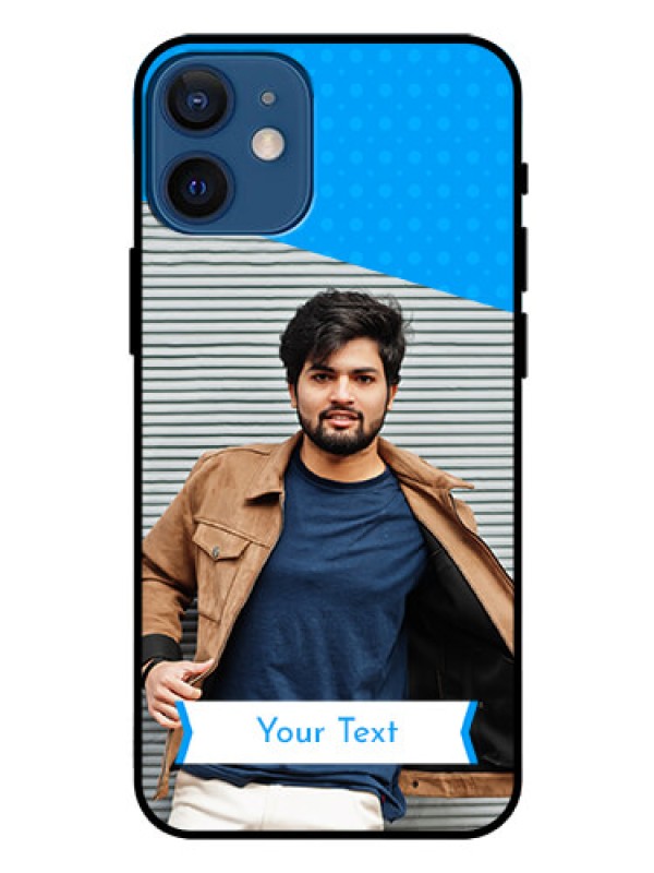 Custom Iphone 12 Mini Photo Printing on Glass Case  - Simple Blue Color Design