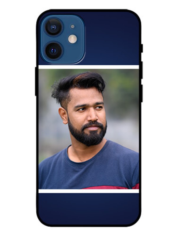 Custom Iphone 12 Mini Personalized Glass Phone Case  - Simple Royal Blue Design