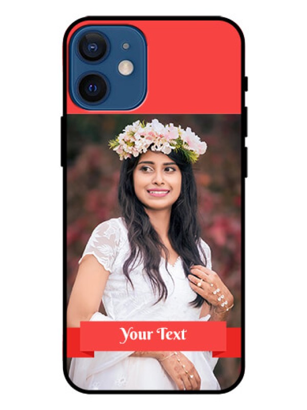 Custom Iphone 12 Mini Custom Glass Phone Case  - Simple Red Color Design