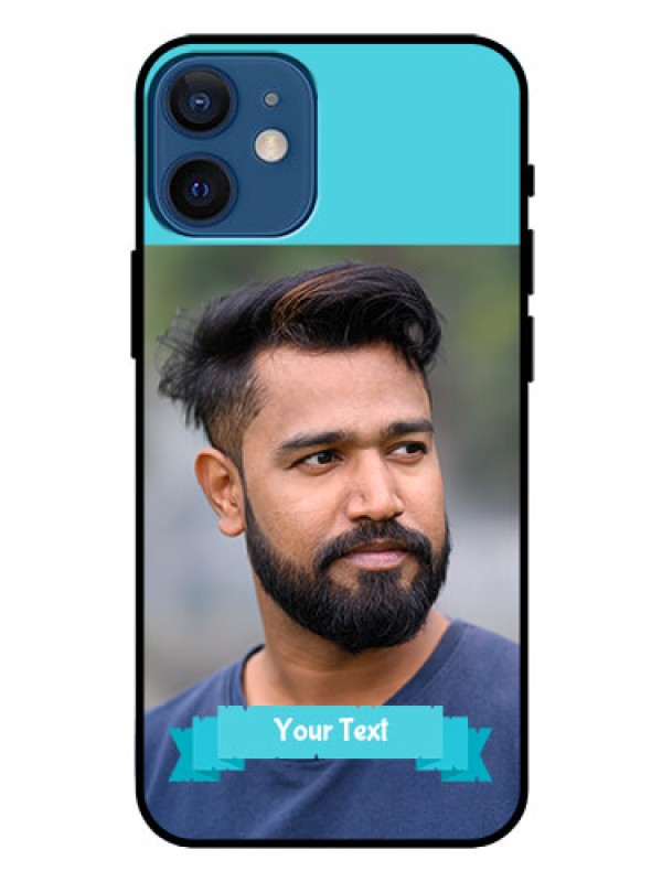 Custom Iphone 12 Mini Personalized Glass Phone Case  - Simple Blue Color Design