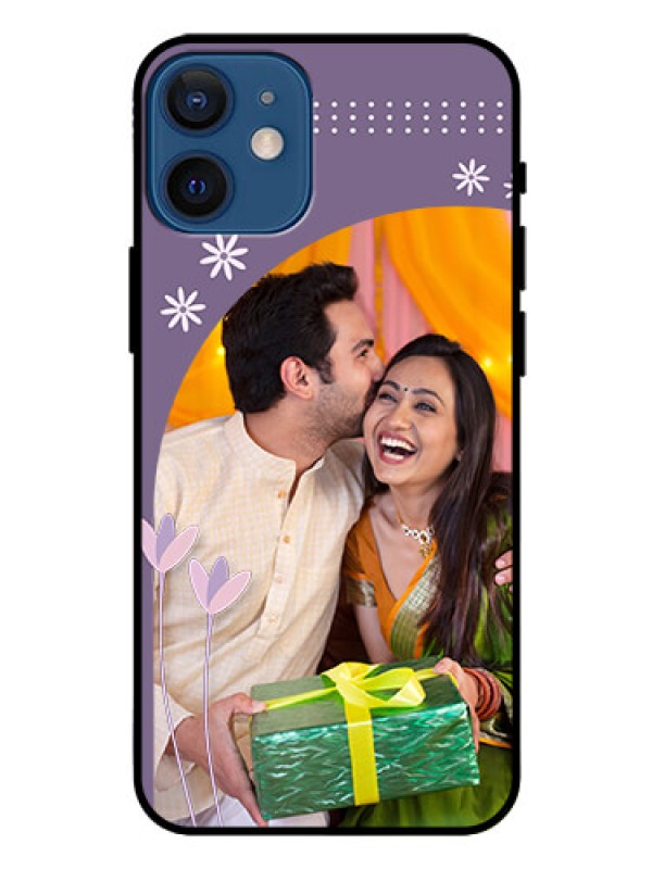 Custom Iphone 12 Mini Custom Glass Mobile Case  - Lavender flowers design 