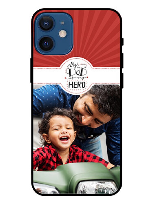 Custom Iphone 12 Mini Photo Printing on Glass Case  - My Dad Hero Design