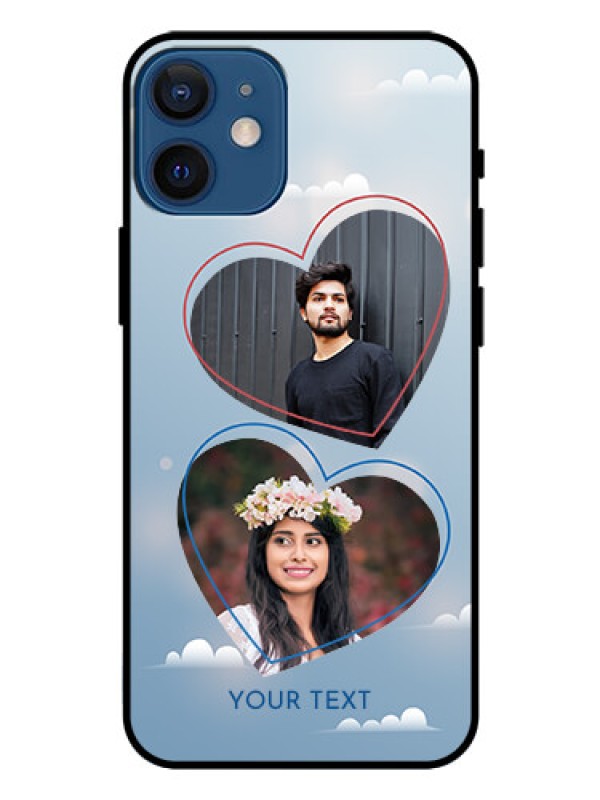 Custom Iphone 12 Mini Custom Glass Mobile Case  - Blue Color Couple Design 