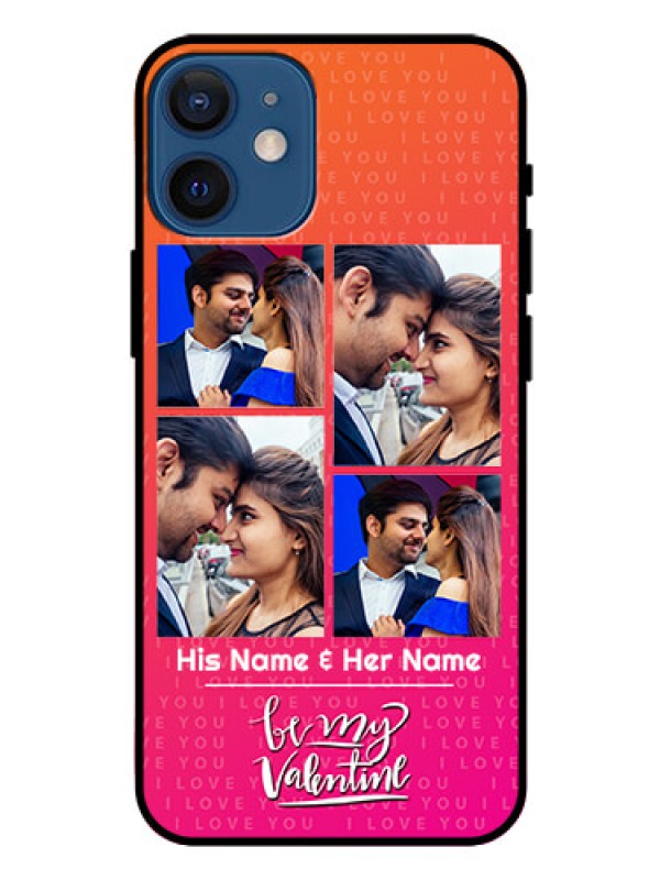 Custom Iphone 12 Mini Custom Glass Phone Case  - I Love You Pink Design