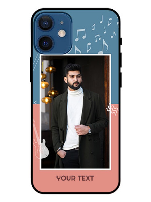 Custom Iphone 12 Mini Photo Printing on Glass Case  - with Color Musical Note Design