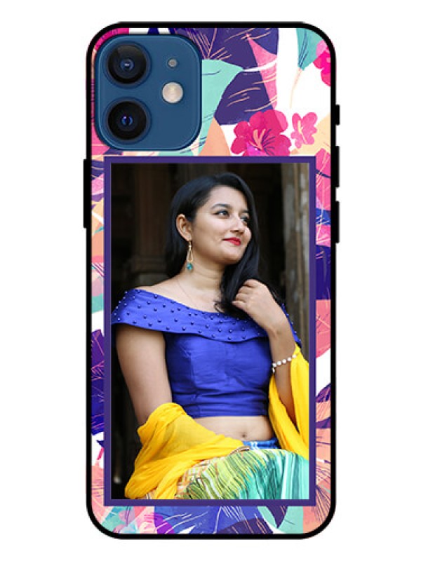 Custom Iphone 12 Mini Custom Glass Mobile Case  - Abstract Floral Design