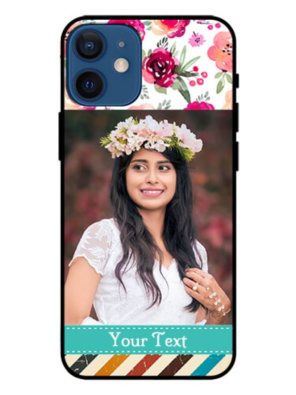 Custom Iphone 12 Mini Custom Glass Phone Case  - Watercolor Floral Design