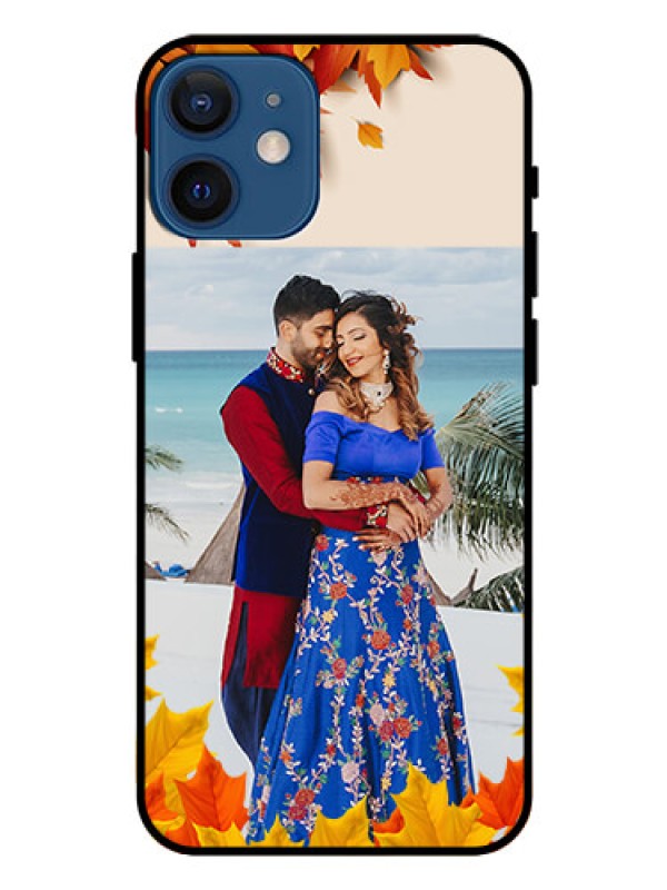 Custom Iphone 12 Mini Photo Printing on Glass Case  - Autumn Maple Leaves Design