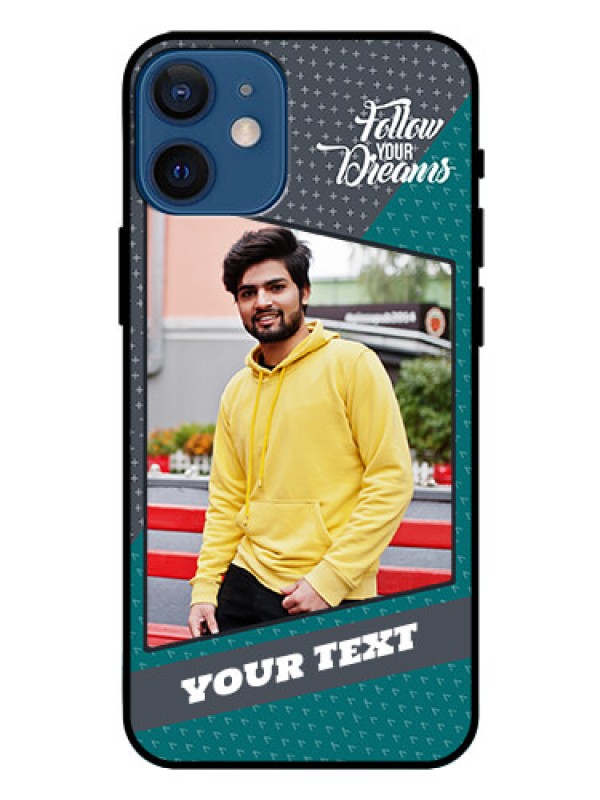 Custom Iphone 12 Mini Personalized Glass Phone Case  - Background Pattern Design with Quote