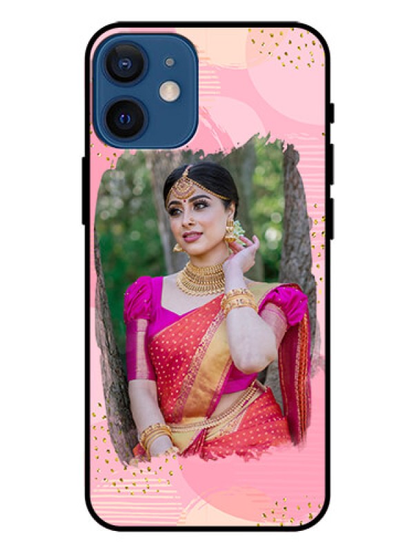 Custom Iphone 12 Mini Personalized Glass Phone Case  - Gold Glitter Splash Design