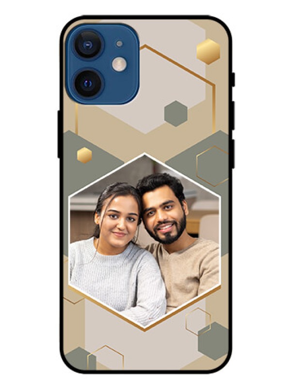 Custom iPhone 12 Mini Photo Printing on Glass Case - Stylish Hexagon Pattern Design