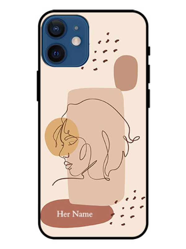 Custom iPhone 12 Mini Photo Printing on Glass Case - Calm Woman line art Design