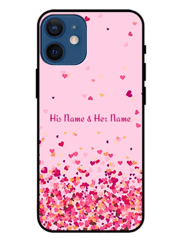 Custom iPhone 12 Mini Photo Printing on Glass Case - Floating Hearts Design