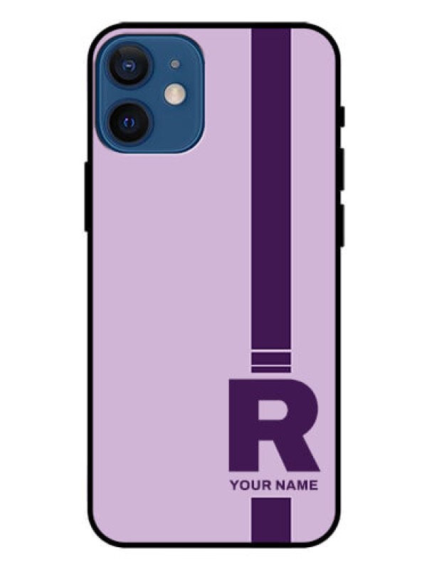 Custom iPhone 12 Mini Photo Printing on Glass Case - Simple dual tone stripe with name Design