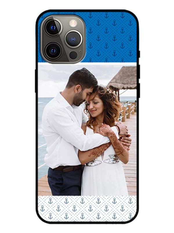 Custom Iphone 12 Pro Max Photo Printing on Glass Case  - Blue Anchors Design