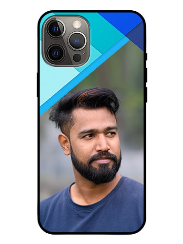 Custom Iphone 12 Pro Max Custom Glass Phone Case  - Blue Pattern Design