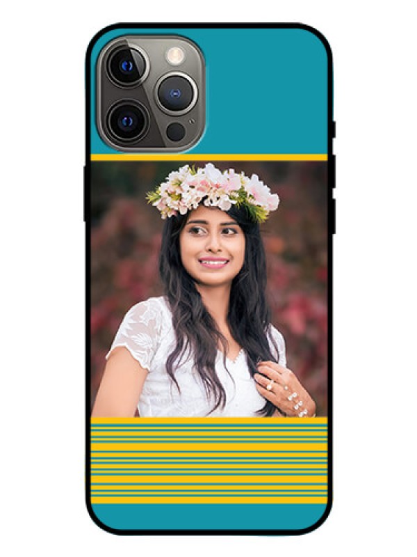 Custom Iphone 12 Pro Max Custom Glass Phone Case  - Yellow & Blue Design 