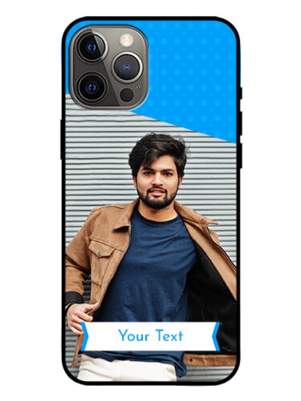 Custom Iphone 12 Pro Max Photo Printing on Glass Case  - Simple Blue Color Design