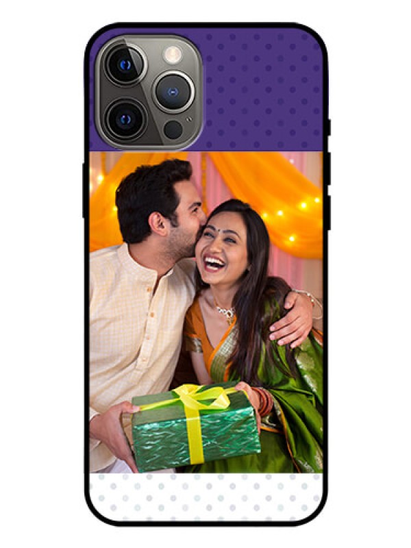 Custom Iphone 12 Pro Max Personalized Glass Phone Case  - Violet Pattern Design