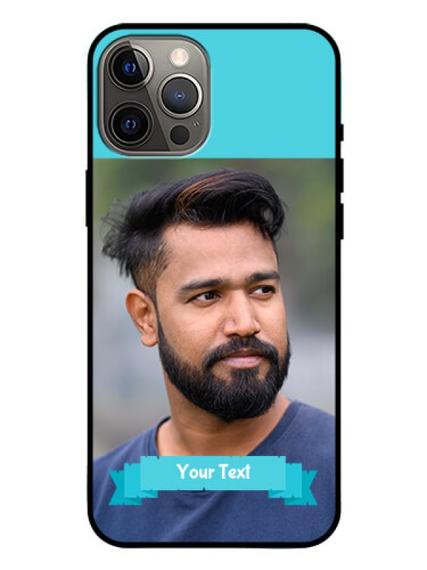 Custom Iphone 12 Pro Max Personalized Glass Phone Case  - Simple Blue Color Design