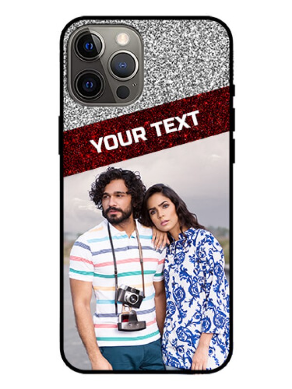 Custom Iphone 12 Pro Max Personalized Glass Phone Case  - Image Holder with Glitter Strip Design