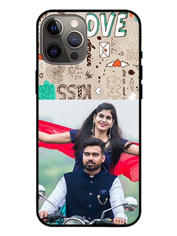 Custom Iphone 12 Pro Max Custom Glass Phone Case  - Love Doodle Pattern 