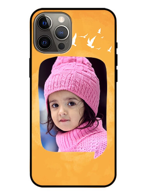 Custom Iphone 12 Pro Max Personalized Glass Phone Case  - Water Color Design with Bird Icons