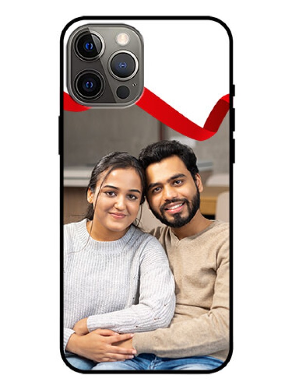 Custom Iphone 12 Pro Max Photo Printing on Glass Case  - Red Ribbon Frame Design