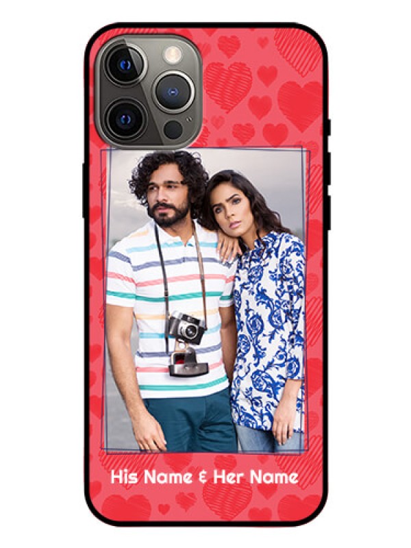 Custom Iphone 12 Pro Max Photo Printing on Glass Case  - with Red Heart Symbols Design