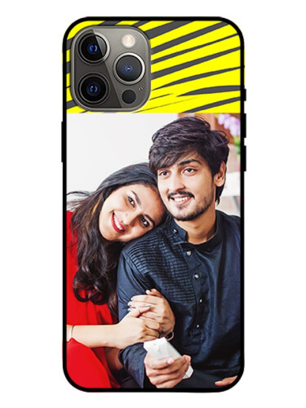 Custom Iphone 12 Pro Max Photo Printing on Glass Case  - Yellow Abstract Design