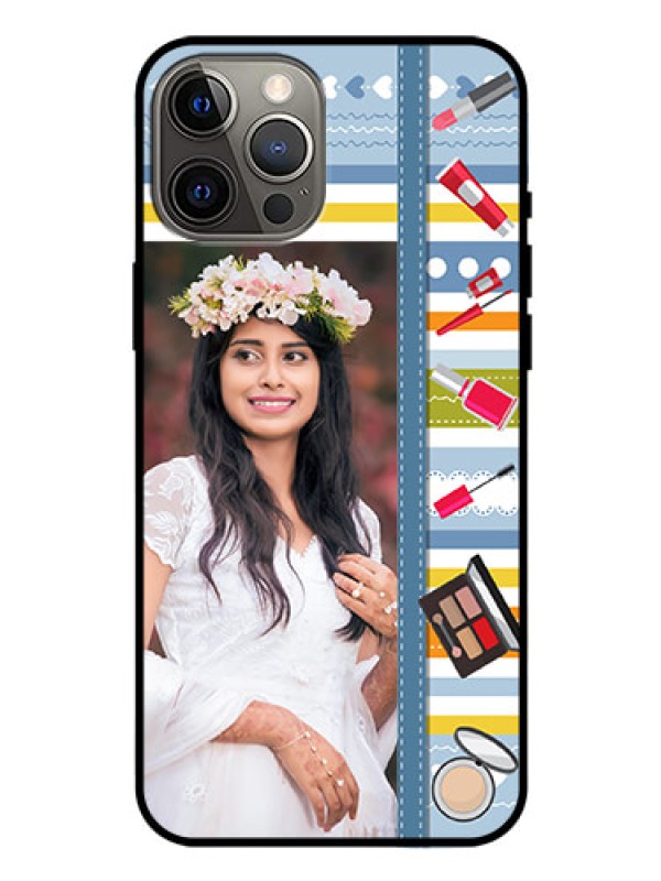 Custom Iphone 12 Pro Max Personalized Glass Phone Case  - Makeup Icons Design