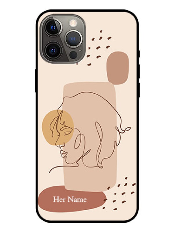 Custom iPhone 12 Pro Max Photo Printing on Glass Case - Calm Woman line art Design