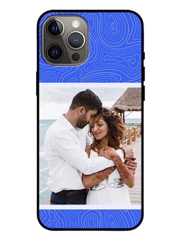 Custom iPhone 12 Pro Max Custom Glass Mobile Case - Curved line art with blue and white Design