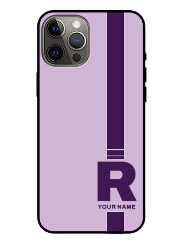 Custom iPhone 12 Pro Max Photo Printing on Glass Case - Simple dual tone stripe with name Design