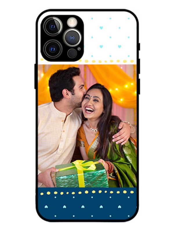 Custom Iphone 12 Pro Personalized Glass Phone Case  - White and Blue Abstract Design