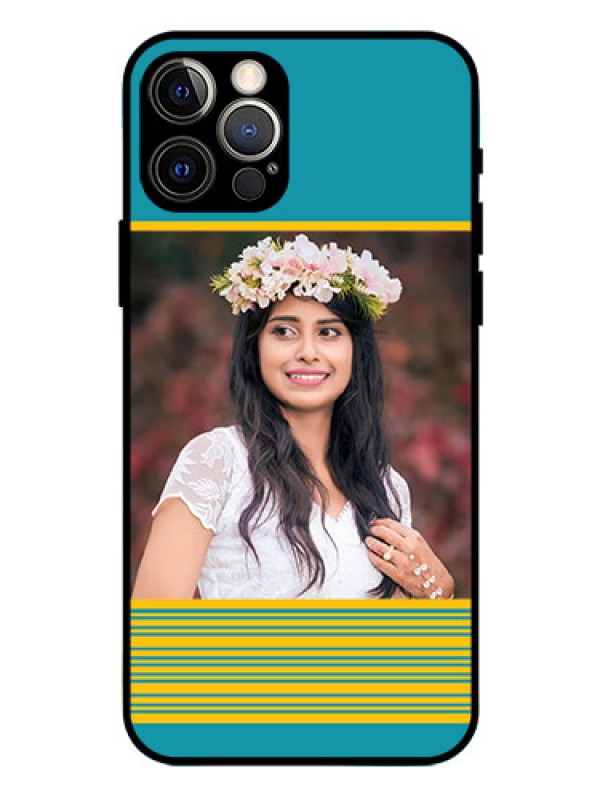 Custom Iphone 12 Pro Custom Glass Phone Case  - Yellow & Blue Design 