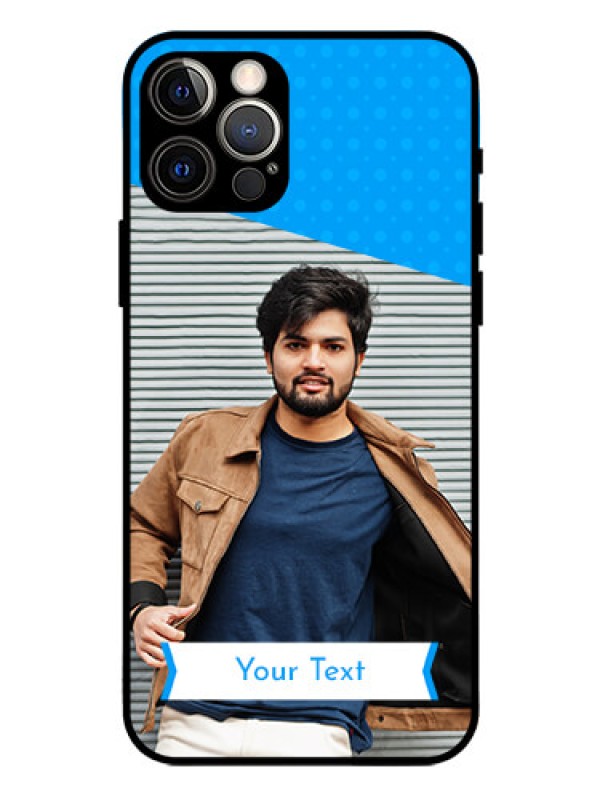 Custom Iphone 12 Pro Photo Printing on Glass Case  - Simple Blue Color Design