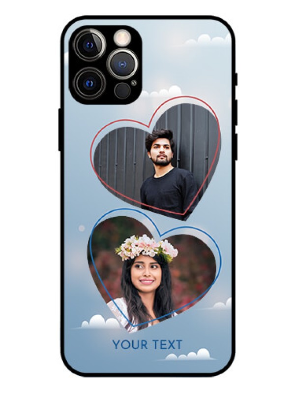 Custom Iphone 12 Pro Custom Glass Mobile Case  - Blue Color Couple Design 