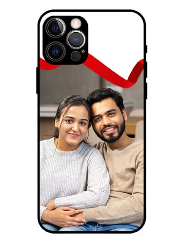 Custom Iphone 12 Pro Photo Printing on Glass Case  - Red Ribbon Frame Design