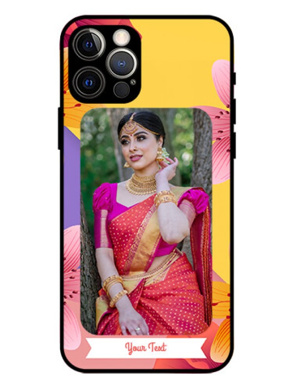 Custom Iphone 12 Pro Custom Glass Mobile Case  - 3 Image With Vintage Floral Design