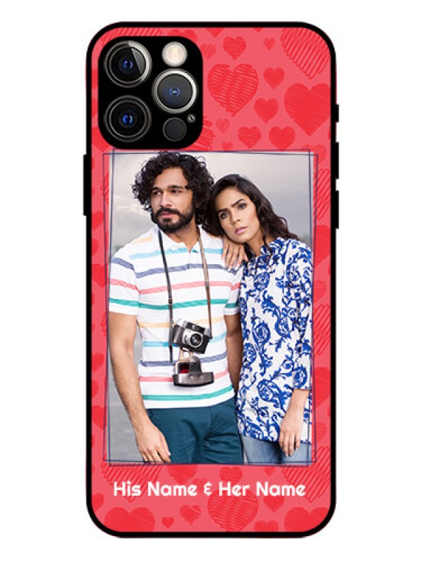Custom Iphone 12 Pro Photo Printing on Glass Case  - with Red Heart Symbols Design