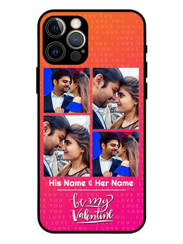 Custom Iphone 12 Pro Custom Glass Phone Case  - I Love You Pink Design