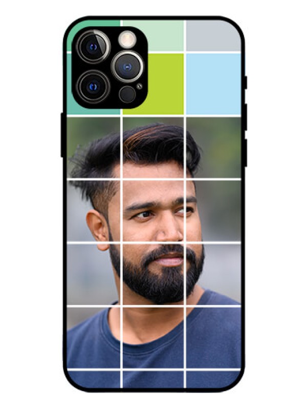 Custom Iphone 12 Pro Photo Printing on Glass Case  - with white box pattern 