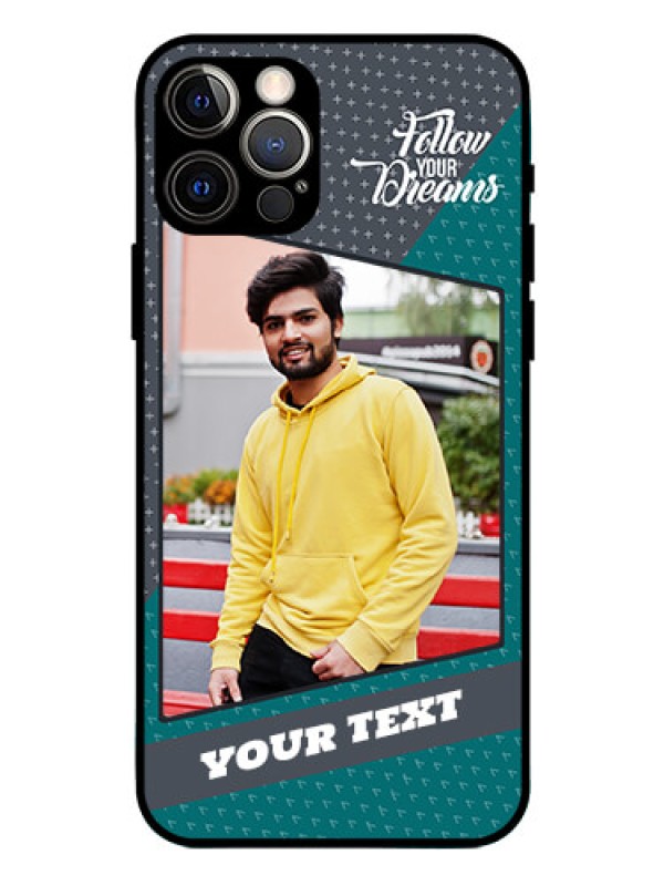 Custom Iphone 12 Pro Personalized Glass Phone Case  - Background Pattern Design with Quote